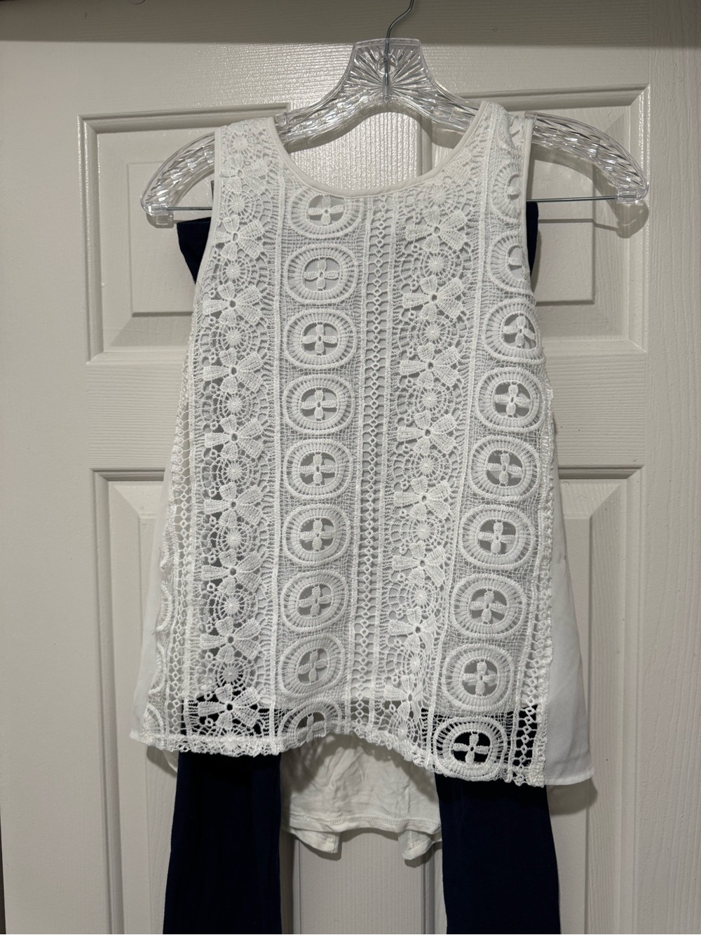 Iz Byer White Crochet Lace Top & Leggings Set